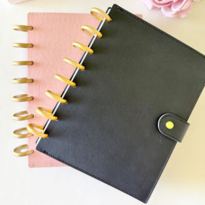 Planificateur mensuel non daté à reliure à disque avec couverture en PU vegan personnalisée, carnet rechargeable avec suivi des habitudes, journal de productivité - Product Image 2