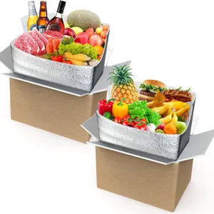 آمن على الغذاء معزول مزدوج صندوق للشحن بطانة من ورق الألومنيوم كرتون توصيل البارد للشحن المأكولات البحرية الطعام المجمد