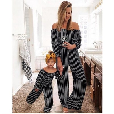 Mysweeby autumn mommy and me sets striped jumpsuits mommy and me outfits casual family matching outfits