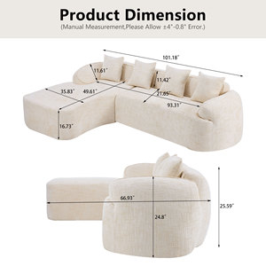 Canapé d'angle moderne en L deux places, rembourré en tissu, écologique, avec accoudoirs incurvés et dossier coussin, dossier rigide, pour salon - Product Image 3
