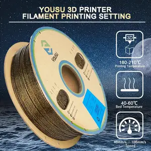 YOUSU Coextruder 3d Glitter Pla Filament 1.75 Mm Twinkle Gold Clear Coat Outside Solid Color Inside Double Layer Pla Filamen