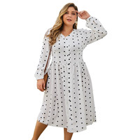 Robe en mousseline de soie à pois pour femmes, col en V, manches lanternes, longueur au sol, coupe trapèze, décontractée, grande taille, été