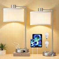 Lampe de table moderne personnalisable à intensité variable, base en marbre travertin naturel haut de gamme, salon, chambre à coucher, 2 ampoules LED