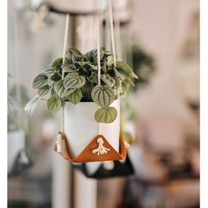 Bohemian style hanging planter basket, leather hanging flower basket, plant <b>net</b> <b>bag</b>, plant hanging rope - Product Image 2