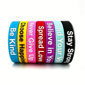 Braccialetti in Silicone Economici con Citazioni Motivazionali 'Believe Yourself', Braccialetti in Gomma con Frasi Inspiranti 'Seay Strong' - Product Image 5