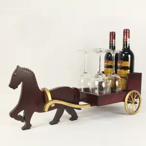 Rak Botol Anggur Model Kereta Kuda Kayu Buatan Tangan Mewah