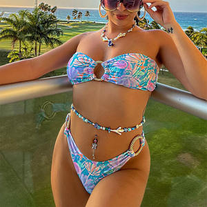 Nuovo Bikini Sexy Blu Oceano a Due Pezzi con Fascia Senza Spalline per Donna 2023 - Product Image 3