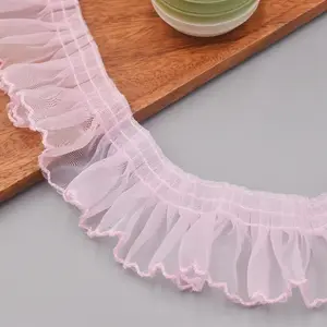 Fabrik Großhandel Anpassung 5,0 cm Breite elastisch plissiert Spitzen-Schmuck modische Kleidung Spitzen-Schmuck Verwendung für Hochzeitskleid