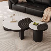 Ensemble de tables basses en placage de bois coloré et pierre naturelle, design italien minimaliste créatif