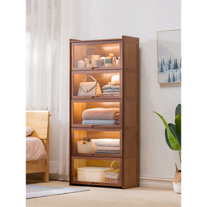 Solid Wood <b>Storage</b> Cabinet 5 Tier With Glass Doors Bedroom Wardrobe For Quilt And <b>Clothes</b> Organization - Product Image 1