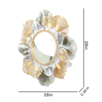 Miroir mural moderne de luxe en métal en forme de feuille de Ginkgo - Or et argent bicolore, miroir décoratif 3D effet soleil pour hôtel et salon