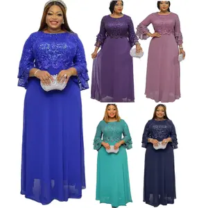 436 # dernière arrivée robes africaines pour femmes vêtements grande taille dentelle robe Maxi robuste dames robe en mousseline de soie