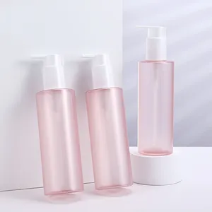 Losyon şişe buzlu plastik plastik pompa ile kaliteli 250ml pembe kozmetik serigrafi PET özelleştirilmiş pompa püskürtücü 29g