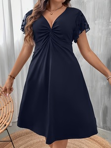 Abito alla moda taglie forti per donna, stile europeo e americano, vestito estivo oversize con scollo a V, elegante abito <span class=keywords><strong>da</strong></span> sera per feste - Product Image 3