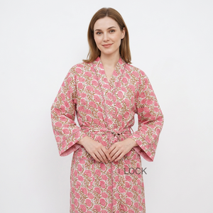 Kimono Bliss de algodón para una buena noche de sueño, kimono de uso diario con escote en V con diseño simple y estampado floral para uso informal - Product Image 1