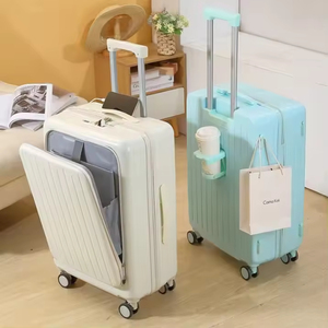 Valise de <span class=keywords><strong>voyage</strong></span> multifonctionnelle à ouverture frontale avec roulettes silencieuses, port de charge USB, porte-téléphone et porte-gobelet – Vente en gros de bagages - Product Image 1