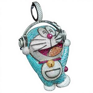 Aurickk Jewels - Colgante de Plata de Ley 925 con Forma de Doraemon, con Diamantes de Moissanita, Estilo Hip Hop Unisex, Chapado en Oro, Regalo - Product Image 1