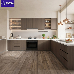Ensemble <span class=keywords><strong>de</strong></span> meubles <span class=keywords><strong>de</strong></span> cuisine modernes en L, finition chêne mat, mélamine E0, panneaux écologiques, conception RTA, fabrication OEM - Product Image 1