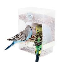 Nouveautés Qbellpet : Cage à graines suspendue en plastique acrylique pour perruches, mangeoire automatique pour oiseaux, mangeoire pour perroquets, accessoires pour ara avec support