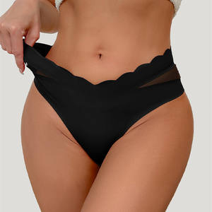 女式透气冰丝波浪边设计中腰薄型内裤高品质女士纯色无缝波浪剪裁内衣 - Product Image 3