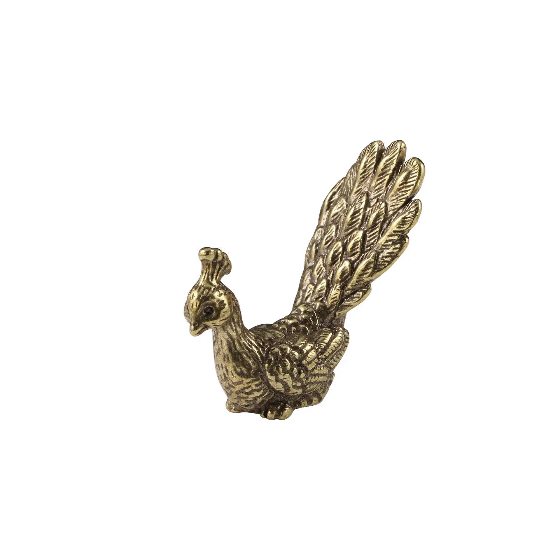 Haga latón viejo orgulloso como adornos de pavo real, artesanías talladas en bronce antiguo, muebles de cobre de escritorio de pavo real.