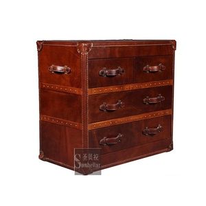 Mobili per baule <span class=keywords><strong>vintage</strong></span> soggiorno in vera pelle 4 cassetti antico piroscafo cassettiera portaoggetti TV tavolo <span class=keywords><strong>camera</strong></span> <span class=keywords><strong>da</strong></span> <span class=keywords><strong>letto</strong></span> ampio <span class=keywords><strong>comò</strong></span> - Product Image 1
