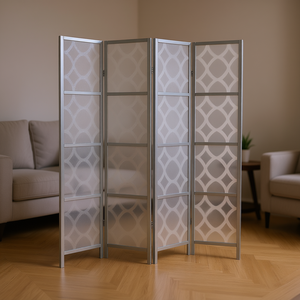 DB 4 <b>Panel</b> Room Divider Silver Diamond Design <b>Screen</b> Foldable Translucent Home Decor - Product Image 2