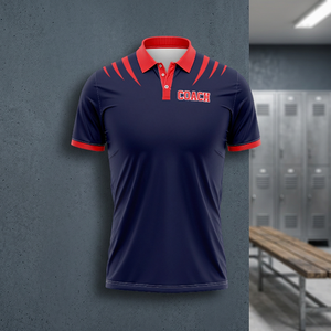 Maillot d'entraîneur de football américain personnalisé imprimé par sublimation, rayures bleu marine et rouge, 100 % polyester respirant, évacuation de l'humidité pour l'été - Product Image 3