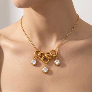 JUSNOVA Ciondolo a Cuore con Zirconi in Acciaio Inossidabile Placcato Oro 18k PVD Impermeabile Antiossidante Collana Celestiale Gioielli alla Moda - Product Image 2