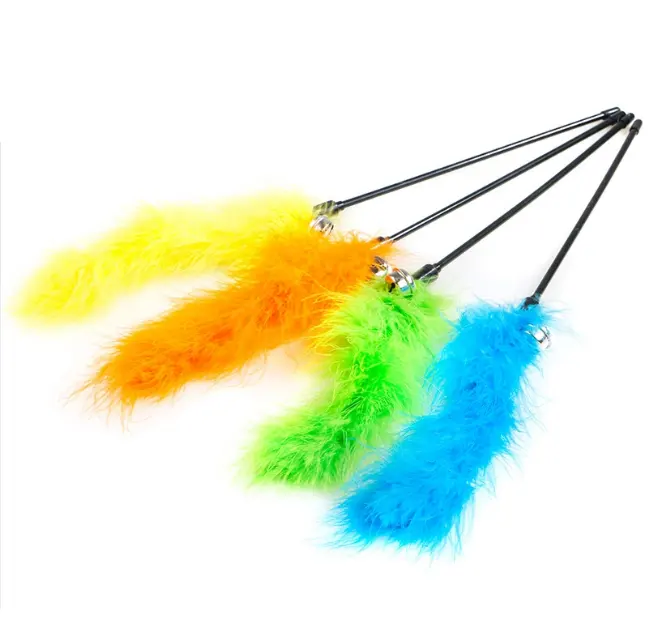Manufacturer direct sales funny cat toy feather rod teaser stick with bell lovely cat interactive sticks toys