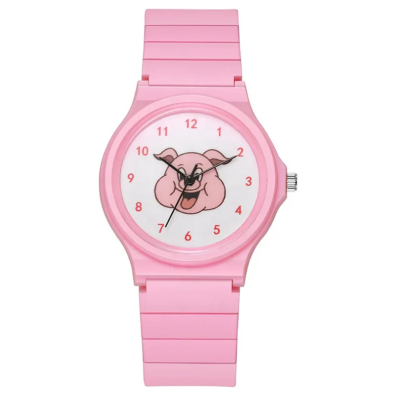 Orologio per studenti a buon mercato all'ingrosso cartone animato rosa maiale orologio per bambini al quarzo in Silicone orologio Montre Pour Enfants