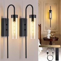 Set lampu dinding bertenaga baterai lintas batas khusus, 21 inci, dapat diredupkan, dilengkapi timer, remote control, warna hitam, nirkabel, modern