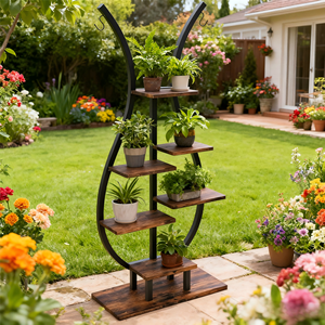 Estante de Almacenamiento de Hierro de 6 Niveles, Estilo Rústico, Ecológico, para Jardín, <span class=keywords><strong>Exterior</strong></span>, Soporte para <span class=keywords><strong>Macetas</strong></span> de Hierro Forjado, Colgante - Product Image 2