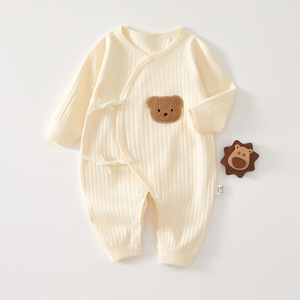 Body de Bebé de Algodón Puro, Tejido, Manga Larga, con Parche de Oso, Unisex, para Primavera y Otoño - Product Image 1