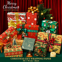 Papier d'emballage kraft de Noël 50x70cm, feuilles de papier cadeau avec motifs de Père Noël, rennes et sapins pour emballages de fêtes, vente en gros