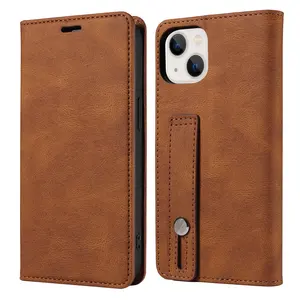 Bracket Wrist Strap PU Leather Phone Case para iphone 14 Pro Max Leather Case