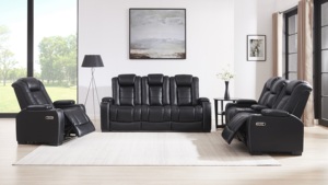 Set <span class=keywords><strong>di</strong></span> Divani per Home Theater <span class=keywords><strong>di</strong></span> Lusso in Stile Europeo Moderno con Sedili Reclinabili Elettrici in Ecopelle, Arredamento per Soggiorno - Product Image 4