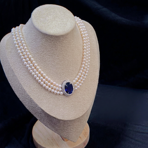 Collar de Perlas de Agua Dulce Tian Multicapa de Zafiro WENCHI, Collar de Clavícula Chapado en Oro de Moda, Estilo Princesa Diana, Estilo Reina, Corazón - Product Image 1