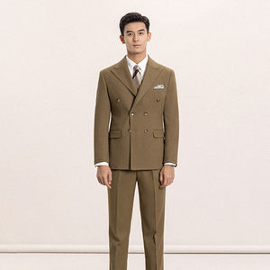 库存土耳其制造男士套装双排扣棕色套装修身男士2件套 - Product Image 2