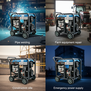 ชุดเชื่อมพร้อมเครื่องกำเนิดไฟฟ้า 300A 30-300A 6KW 5000W 5.5KW ปรับได้ 1.8-5 เครื่องเชื่อมดีเซล Omm Electrode 5KW HS6900-300A *2-in-1 Di - Product Image 2
