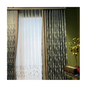 Custom Fashion Style Full Shading Green Double Layer Bedroom Window Grommet Curtain With Tassel