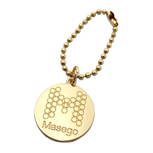 Nuevo diseño de oro personalizado marca letras logotipos bola cadena bolsos colgar placas de metal etiquetas - Product Image 1