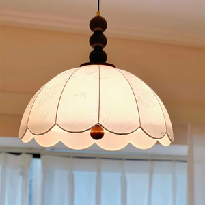 Lampada a Sospensione in Stile Retrò Francese, per Sala da Pranzo e Cucina, in Metallo, Legno e Tessuto, Nuova Lampada a Sospensione in Tessuto Stile Crema Blossom <span class=keywords><strong>di</strong></span> Alta Qualità - Product Image 5