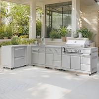 Îlot de cuisine extérieur personnalisé en acier inoxydable 304, nouveau design, plan de travail pour barbecue, îlot de barbecue modulaire extérieur avec évier