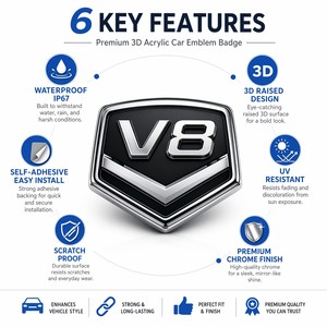 Emblème de <span class=keywords><strong>voiture</strong></span> <span class=keywords><strong>en</strong></span> plastique ABS noir brillant <span class=keywords><strong>en</strong></span> forme de <span class=keywords><strong>V</strong></span> 3D chromé, prêt à l'emploi, pour décoration extérieure - Product Image 5