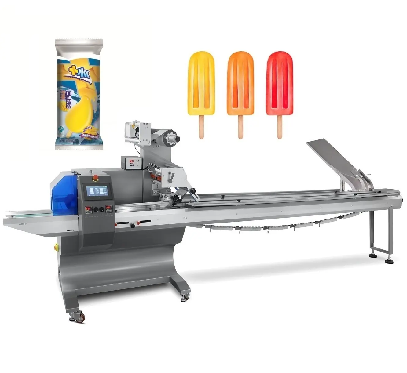 Empaquetadora de paquete de flujo de envoltura horizontal completamente automática máquina de envasado de paletas de helado