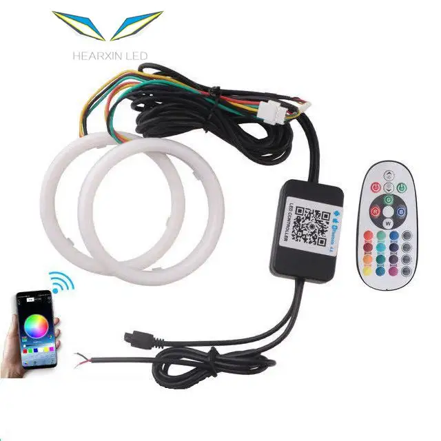 60mm RGB téléphone portable APP télécommande RGB coloré 2835 LED coton lumière Angel eye phare antibrouillard lumière du jour