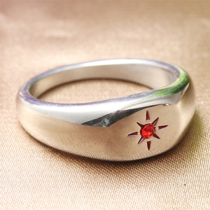 European Style <b>Titanium</b> Steel <b>Ring</b> Star Shape Red Gemstone Inlay Unisex Fashion Jewelry 280630 - Product Image 1