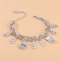 Bracelets porte-bonheur double couche hip-hop coréen Bijoux Dollar Bracelet à chaîne multi-niveaux