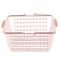 Panier de courses moderne en fil métallique rose, durable et écologique, avec 2 poignées, sac de rangement en tissu pour cosmétiques de vente au détail